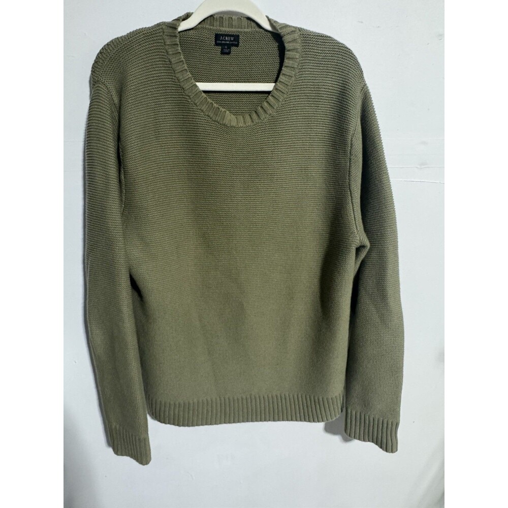 J. Crew Organic Cotton Garter Stitch Crewneck Sweater Men's L Green